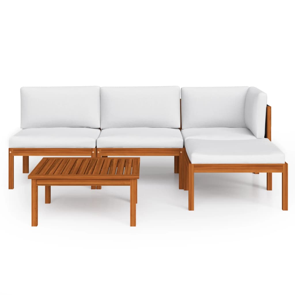 vidaXL 5 Piece Patio Lounge Set with Cushions Cream Solid Acacia Wood-3