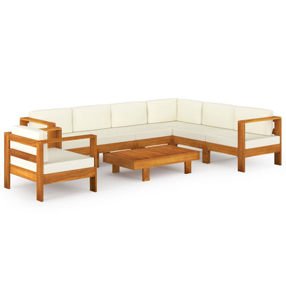 vidaXL 8 Piece Patio Lounge Set with Cream White Cushions Acacia Wood-1