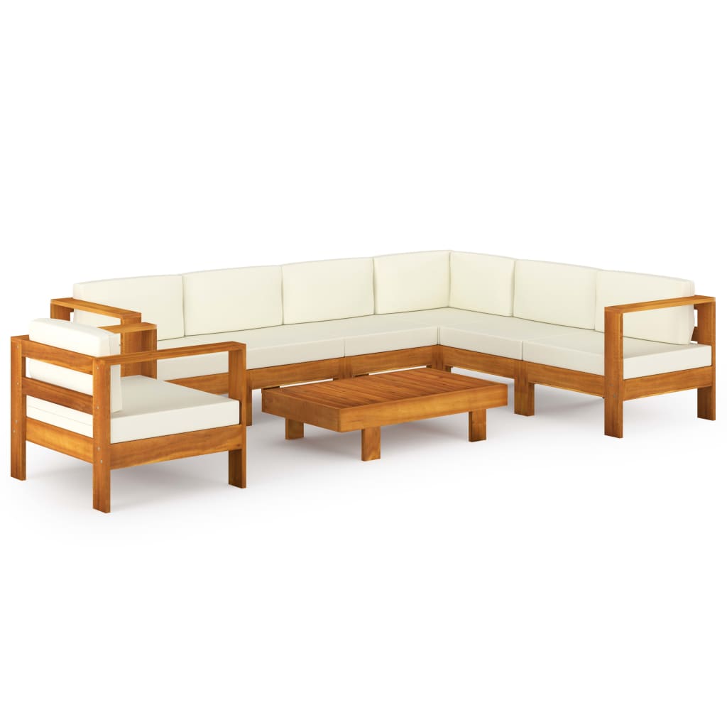 vidaXL 8 Piece Patio Lounge Set with Cream White Cushions Acacia Wood-1
