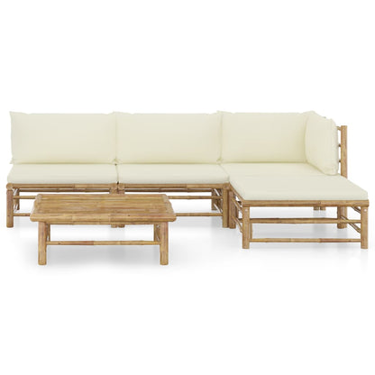 vidaXL 5 Piece Patio Lounge Set with Cream White Cushions Bamboo-0