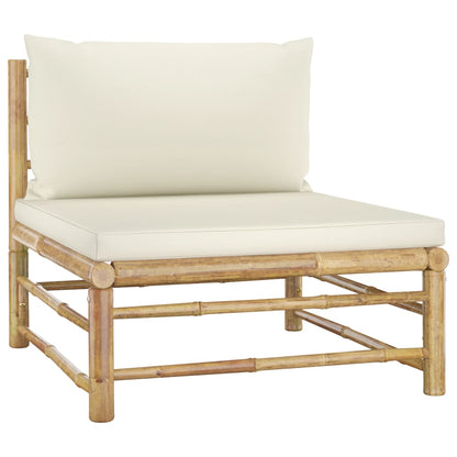 vidaXL 5 Piece Patio Lounge Set with Cream White Cushions Bamboo-3