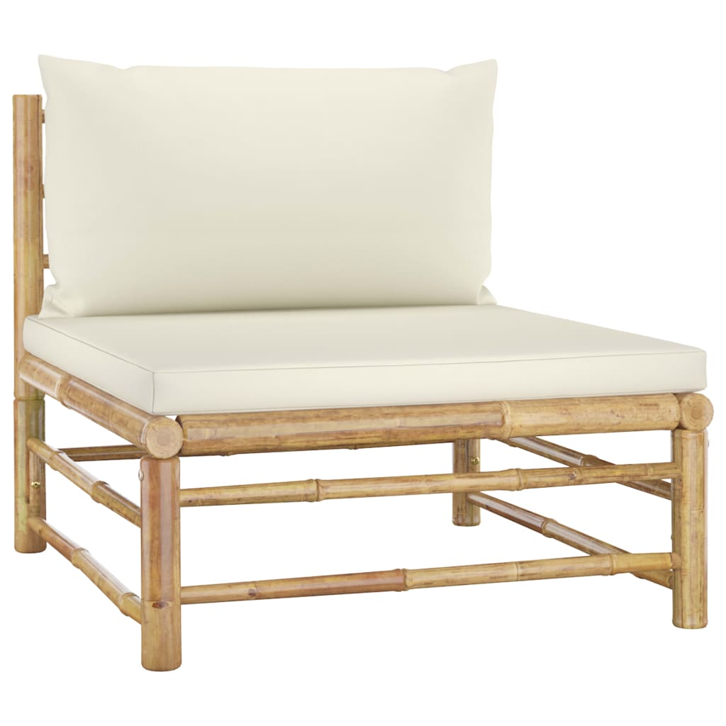 vidaXL 9 Piece Patio Lounge Set with Cream White Cushions Bamboo-3