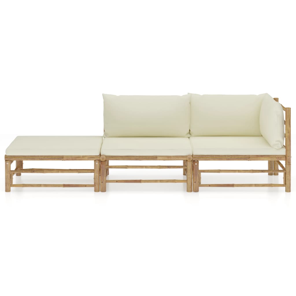 vidaXL 3 Piece Patio Lounge Set with Cream White Cushions Bamboo-0