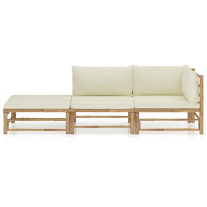 vidaXL 3 Piece Patio Lounge Set with Cream White Cushions Bamboo-0