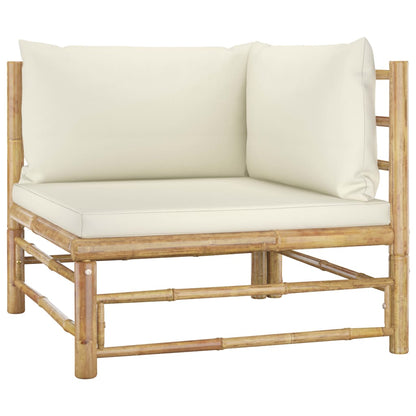 vidaXL 3 Piece Patio Lounge Set with Cream White Cushions Bamboo-1