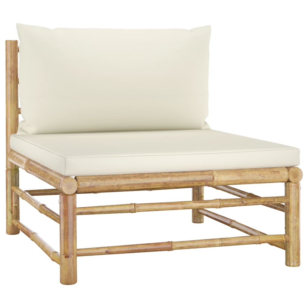 vidaXL 3 Piece Patio Lounge Set with Cream White Cushions Bamboo-3