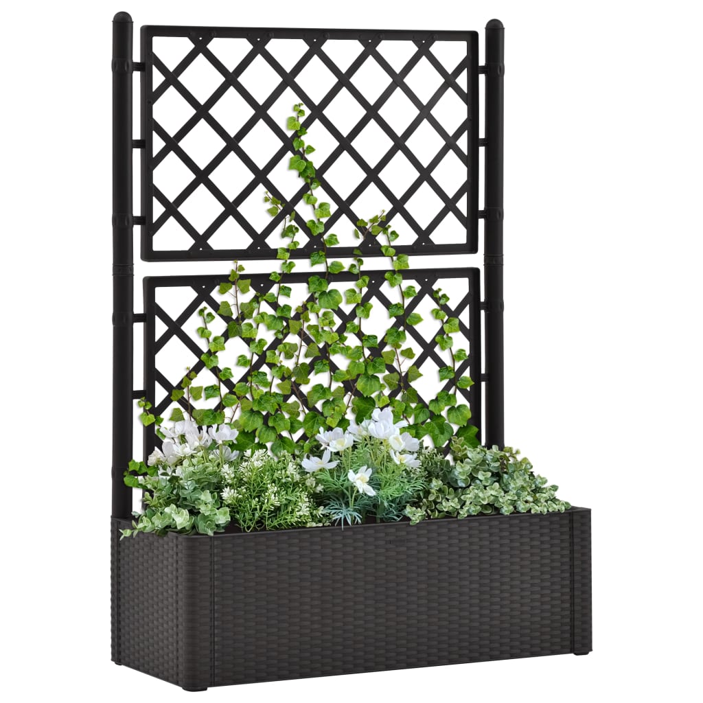 vidaXL Planter Trellis Raised Flower Bed Self Watering System Rattan Look-5