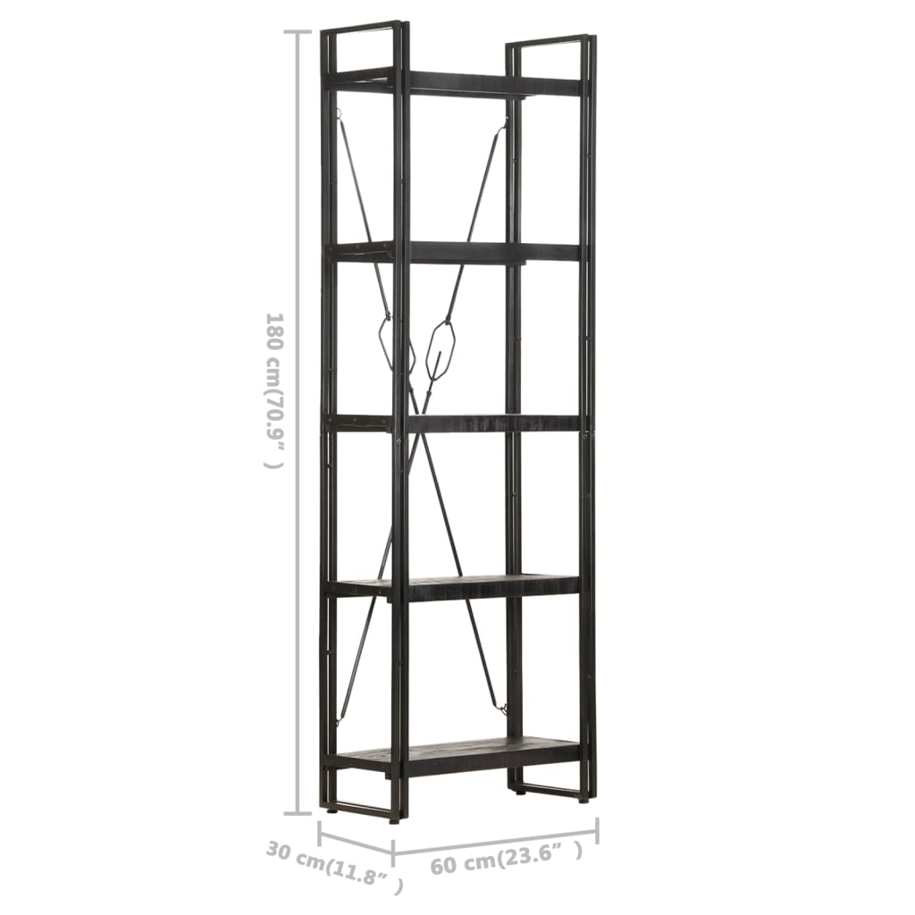 vidaXL 5-Tier Bookcase Black 23.6"x11.8"x70.9" Solid Mango Wood-3