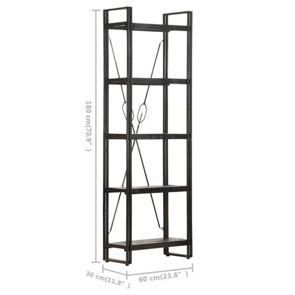vidaXL 5-Tier Bookcase Black 23.6"x11.8"x70.9" Solid Mango Wood-3
