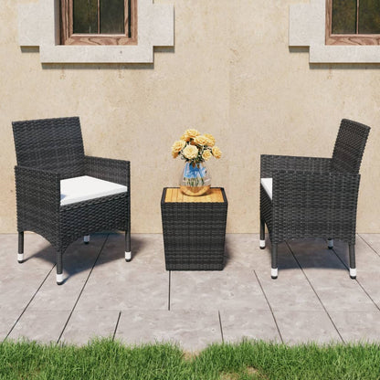 vidaXL 3 Piece Bistro Set Poly Rattan and Acacia Wood Black-1