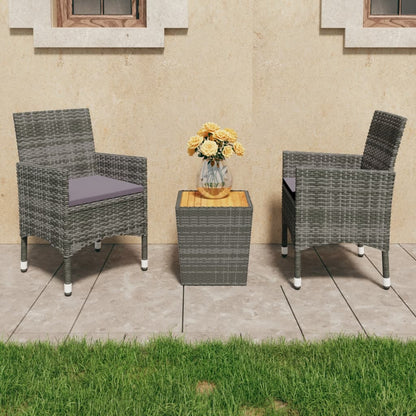 vidaXL 3 Piece Bistro Set Poly Rattan and Acacia Wood Black-6