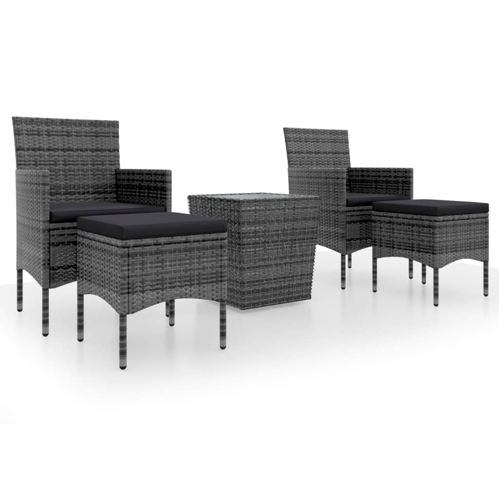 vidaXL 5 Piece Patio Bistro Set Poly Rattan and Tempered Glass Gray-1