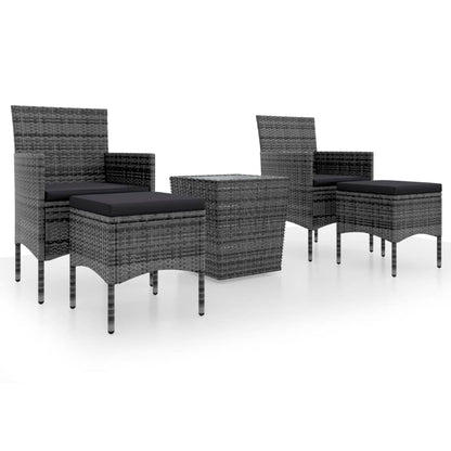 vidaXL 5 Piece Patio Bistro Set Poly Rattan and Tempered Glass Gray-1