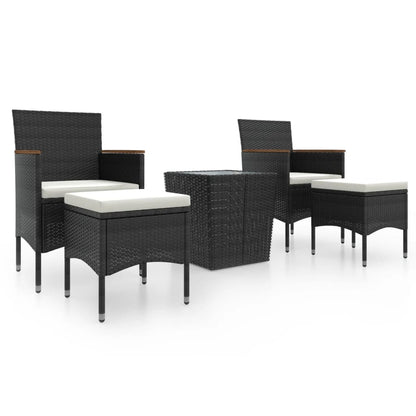 vidaXL 5 Piece Patio Bistro Set Poly Rattan and Tempered Glass Black-1