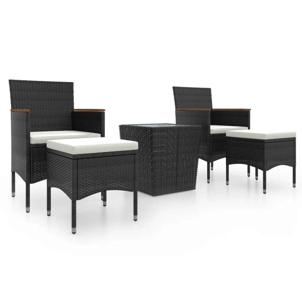 vidaXL 5 Piece Patio Bistro Set Poly Rattan and Tempered Glass Black-1