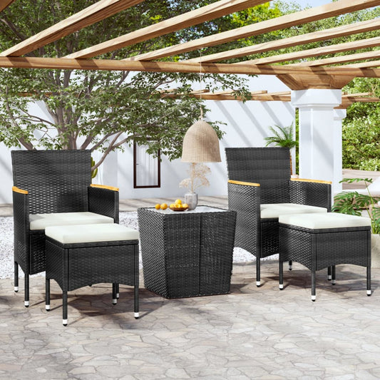 vidaXL 5 Piece Patio Bistro Set Poly Rattan and Tempered Glass Black-0