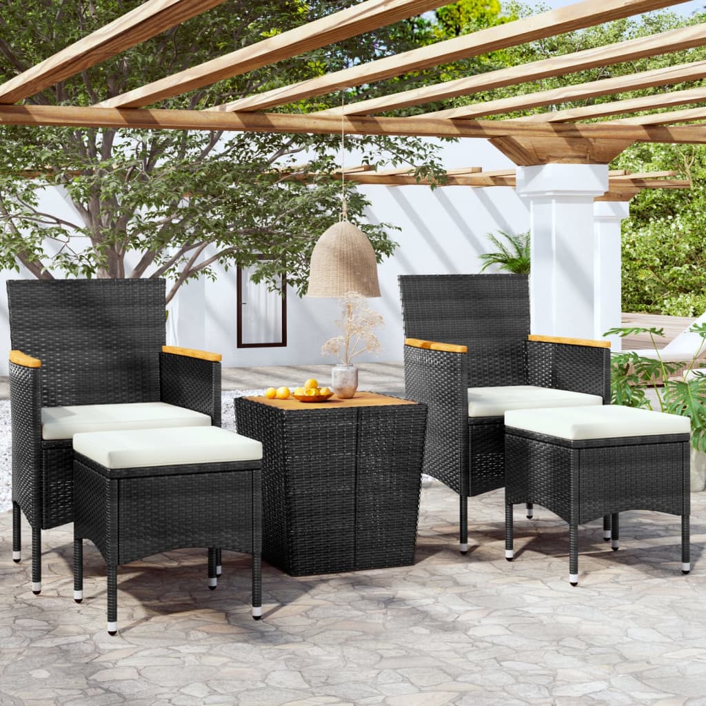 vidaXL 5 Piece Patio Bistro Set Poly Rattan & Solid Acacia Wood Black-0