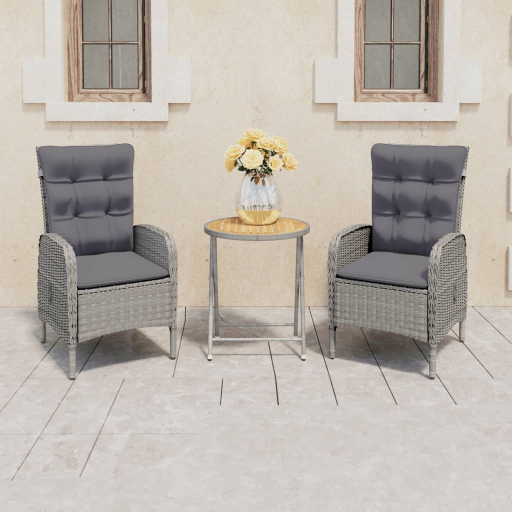 vidaXL Solid Acacia Wood Patio Bistro Set 3 Piece Seat Gray/Gray and Brown-6