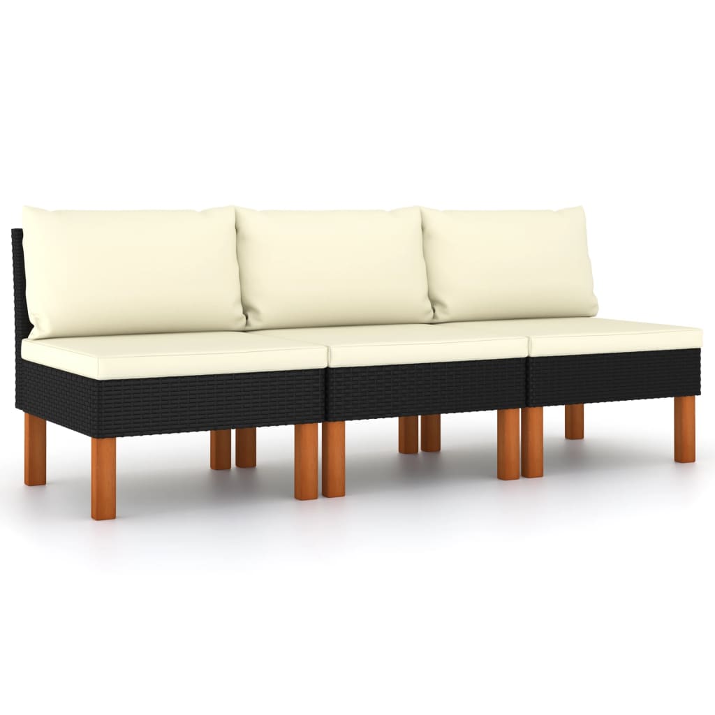 vidaXL Middle Sofas 3 pcs Poly Rattan and Solid Eucalyptus Wood-0