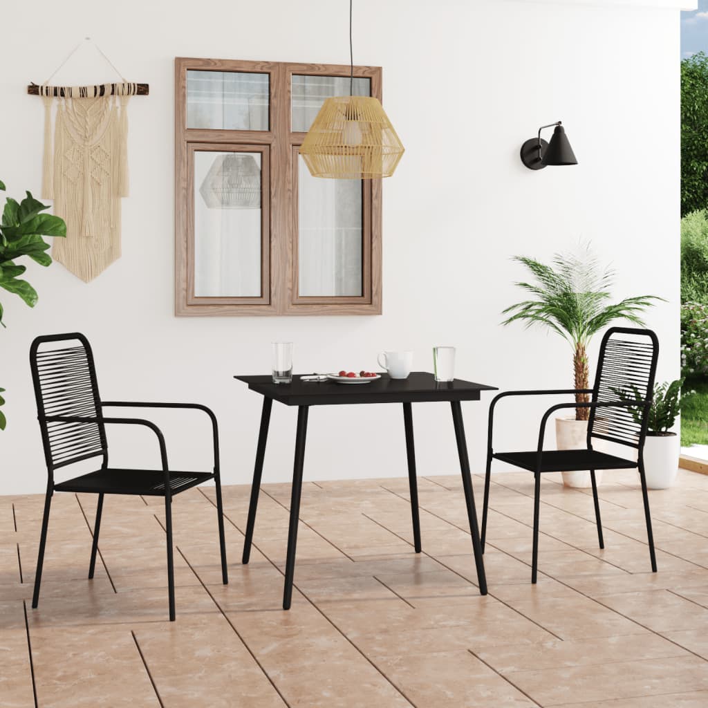vidaXL Patio Dining Set Dining Table and Chairs Cotton Rope and Steel Black-0