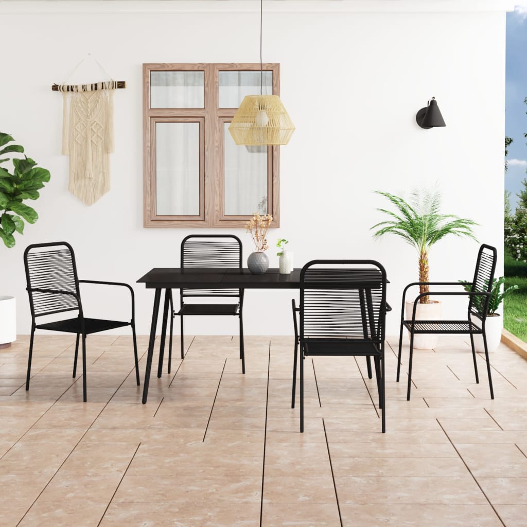 vidaXL Garden Dining Set 5/7 Piece Cotton Rope and Steel Black Outdoor Patio-1