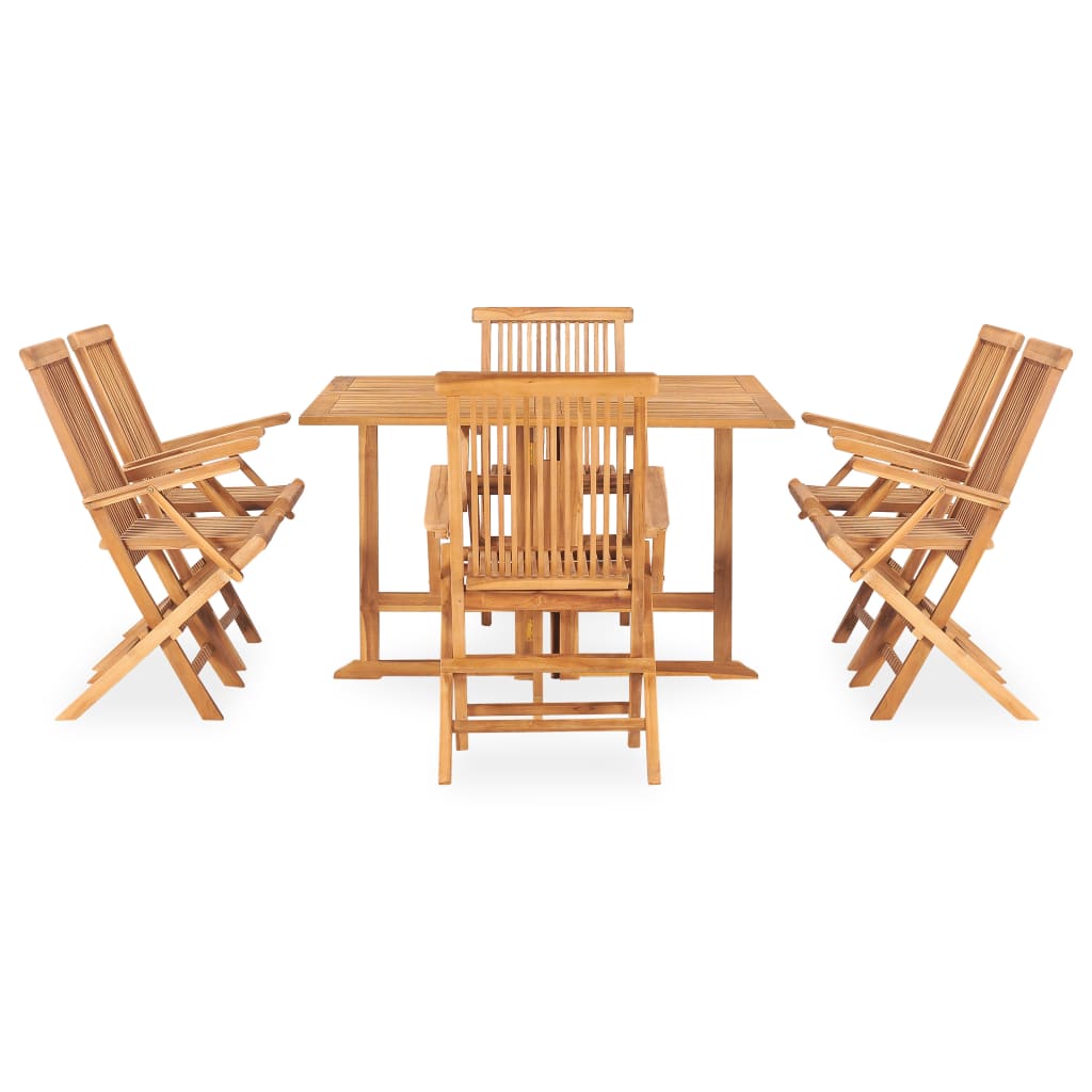 vidaXL 7 Piece Folding Patio Dining Set Solid Teak Wood-0