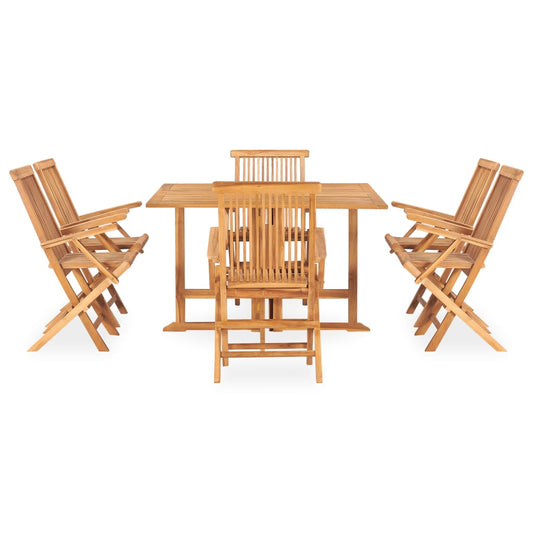 vidaXL 7 Piece Folding Patio Dining Set Solid Teak Wood-0