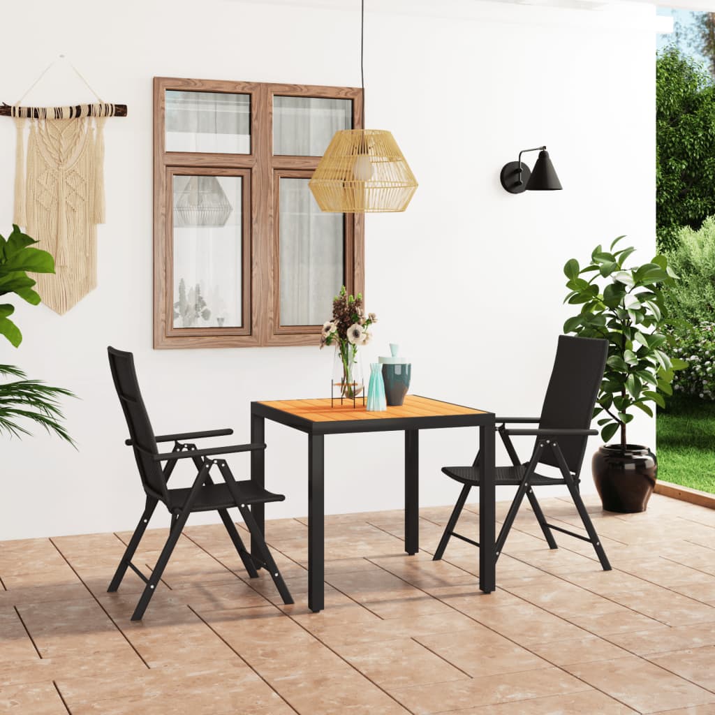 vidaXL 3 Piece Patio Dining Set Black and Brown-1