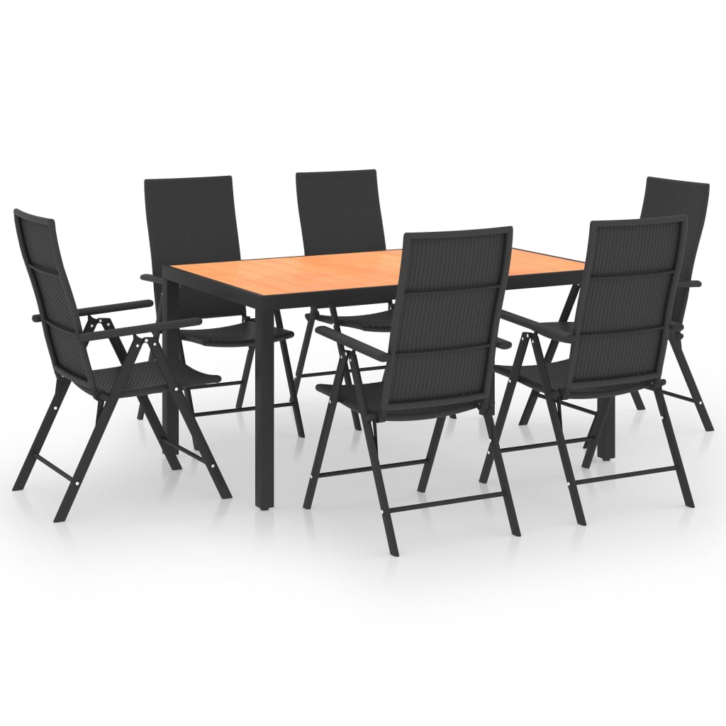 vidaXL 7 Piece Patio Dining Set Black and Brown-1