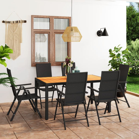 vidaXL 7 Piece Patio Dining Set Black and Brown-0
