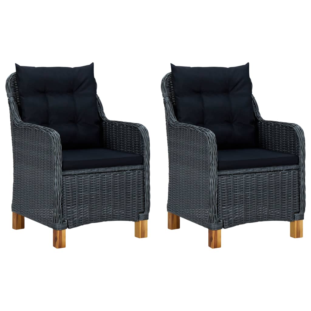 vidaXL 3 Piece Patio Lounge Set with Cushions Poly Rattan Dark Gray-2