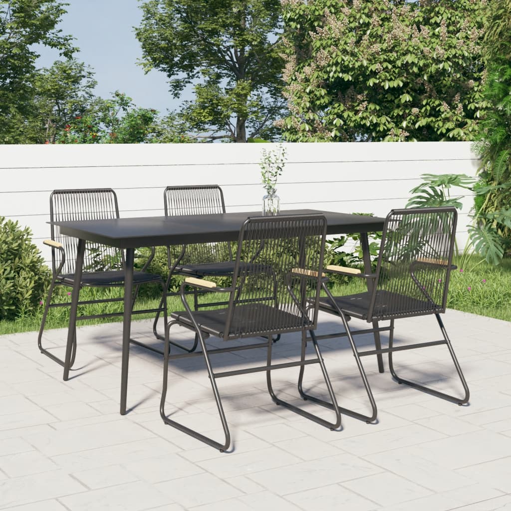 vidaXL 5 Piece Patio Dining Set Black PVC Rattan-5