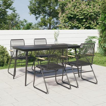 vidaXL 5 Piece Patio Dining Set Black PVC Rattan-5