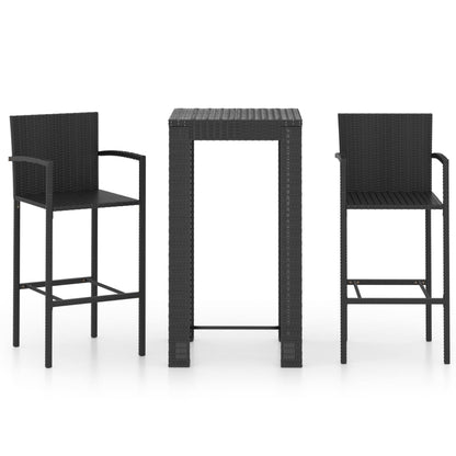 vidaXL 3 Piece Patio Bar Set with Armrest Poly Rattan Black-0