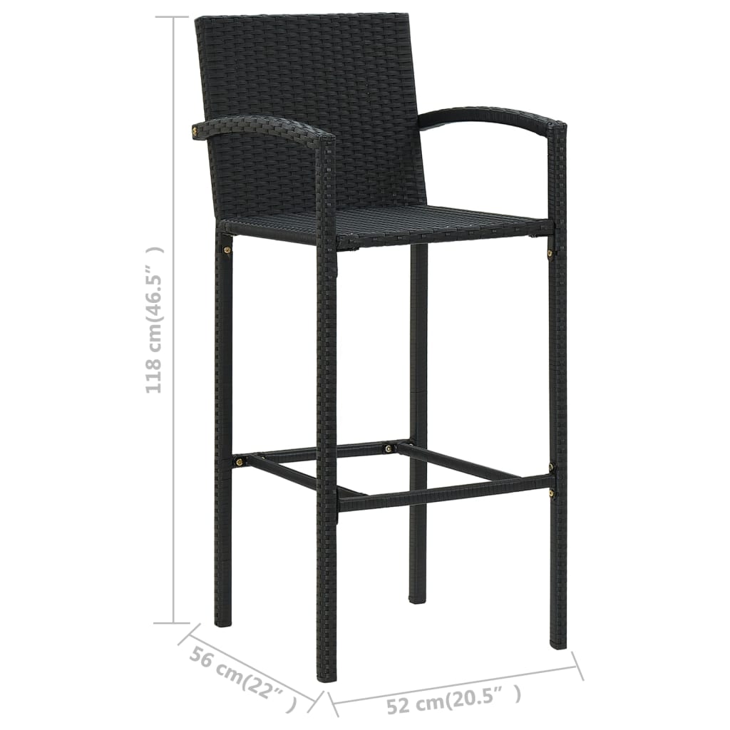 vidaXL 3 Piece Patio Bar Set with Armrest Poly Rattan Black-1
