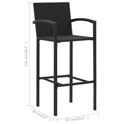 vidaXL 3 Piece Patio Bar Set with Armrest Poly Rattan Black-1
