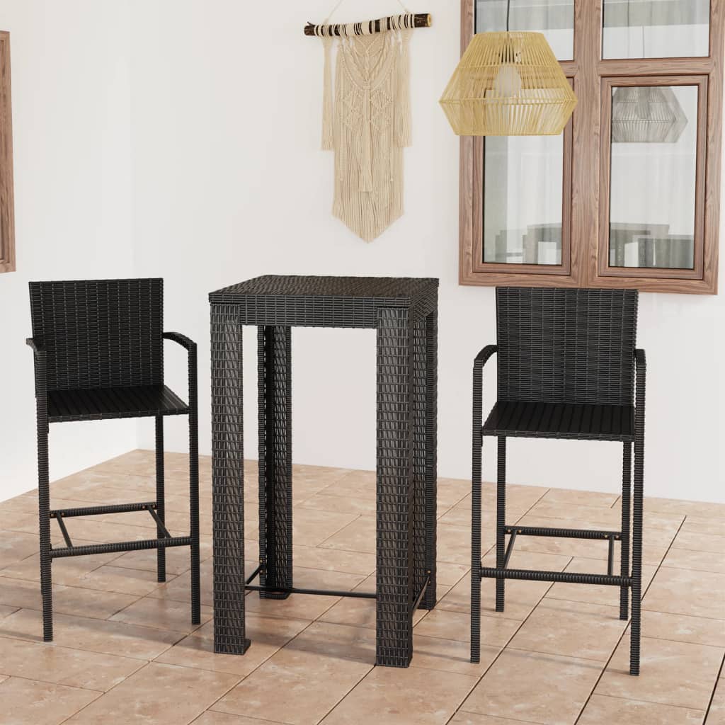 vidaXL 3 Piece Patio Bar Set with Armrest Poly Rattan Black-3