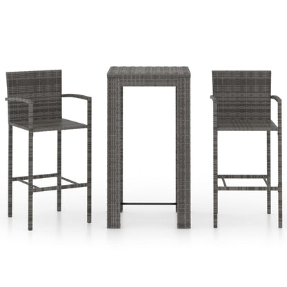 vidaXL 3 Piece Patio Bar Set with Armrest Poly Rattan Gray-1