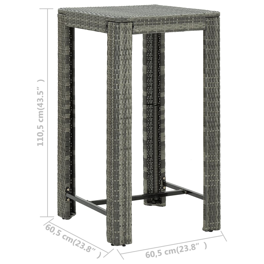vidaXL 3 Piece Patio Bar Set with Armrest Poly Rattan Gray-4
