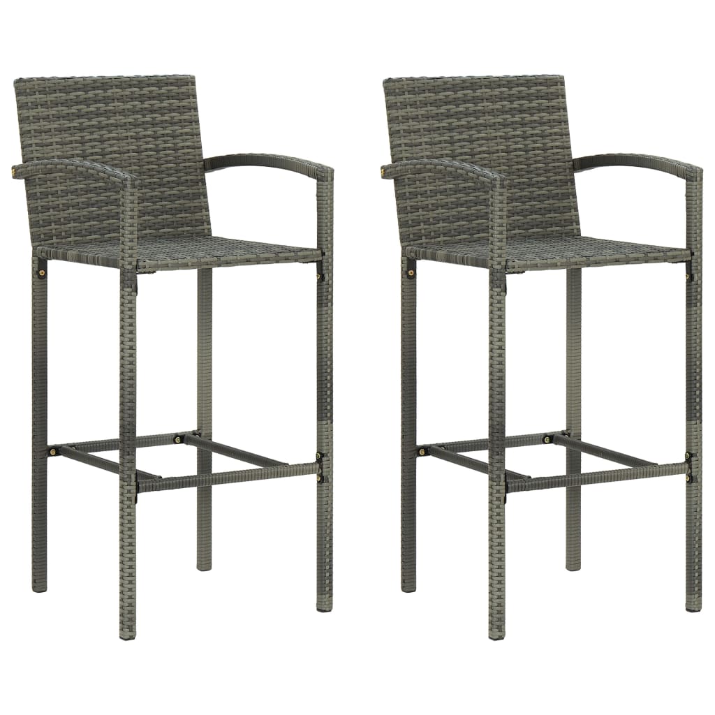 vidaXL 3 Piece Patio Bar Set with Armrest Poly Rattan Gray-3