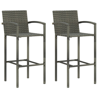 vidaXL 3 Piece Patio Bar Set with Armrest Poly Rattan Gray-3