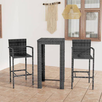 vidaXL 3 Piece Patio Bar Set with Armrest Poly Rattan Gray-2