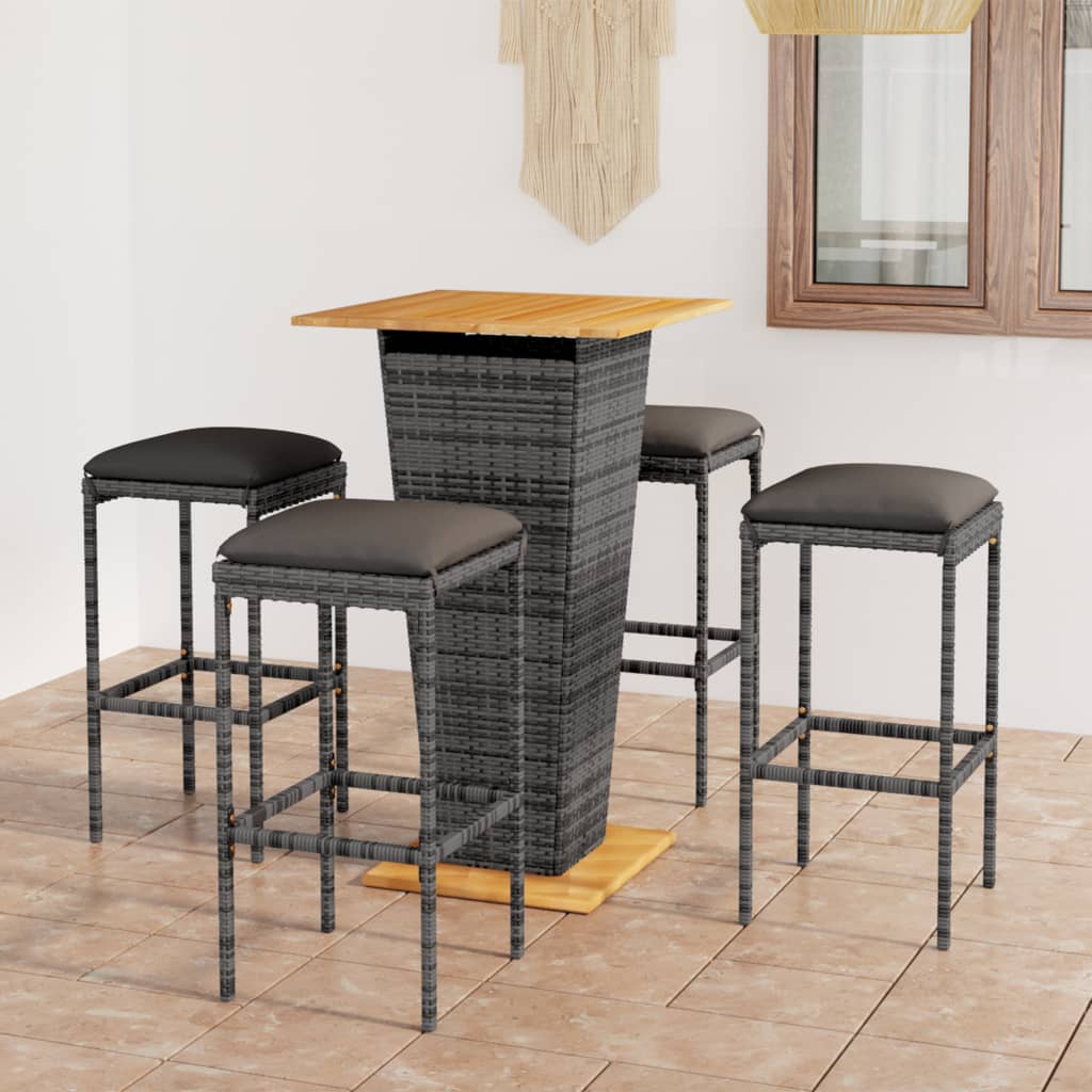 vidaXL Patio Bar Set Seating 3/5/9 Piece Black/Gray 23.6"/31.5" Table Length-0