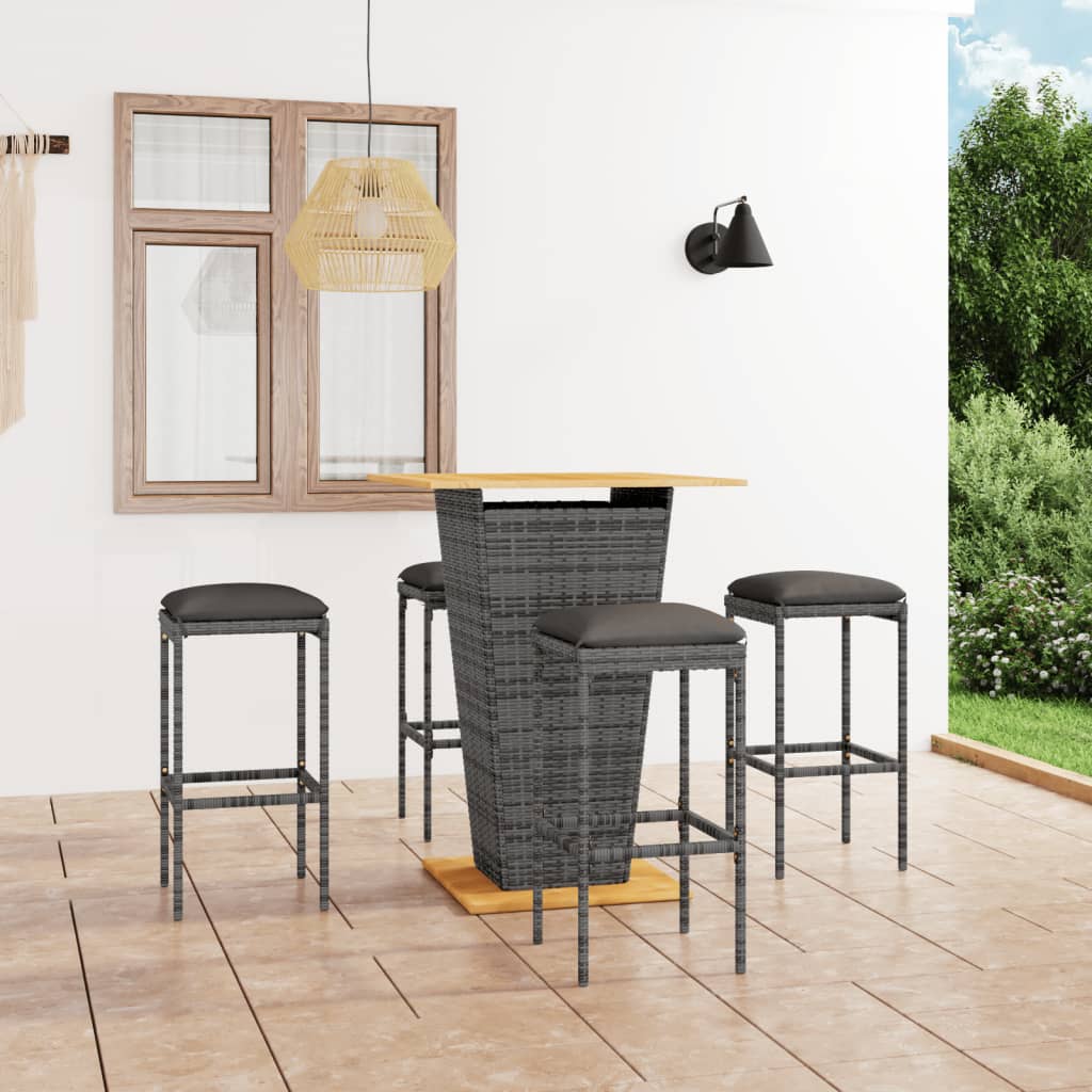 vidaXL Patio Bar Set Seating 3/5/9 Piece Black/Gray 23.6"/31.5" Table Length-4