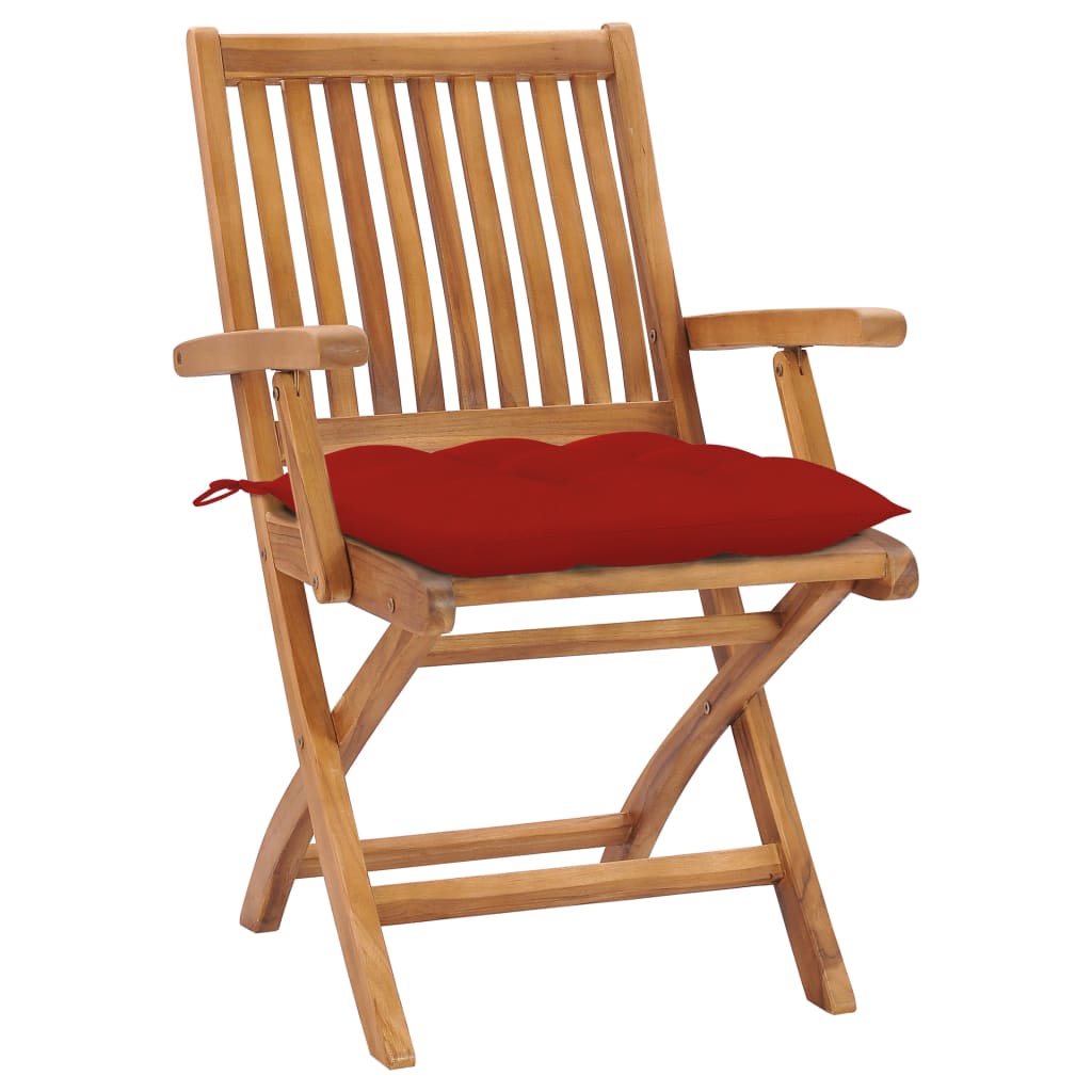 vidaXL Patio Chairs 2 pcs with Red Cushions Solid Teak Wood-0