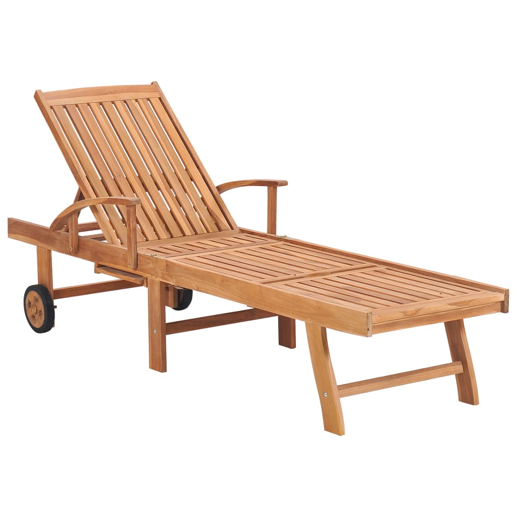 vidaXL Sun Lounger with Taupe Cushion Solid Teak Wood-0