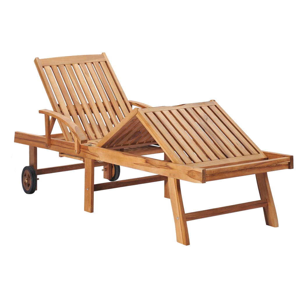 vidaXL Sun Lounger with Taupe Cushion Solid Teak Wood-1