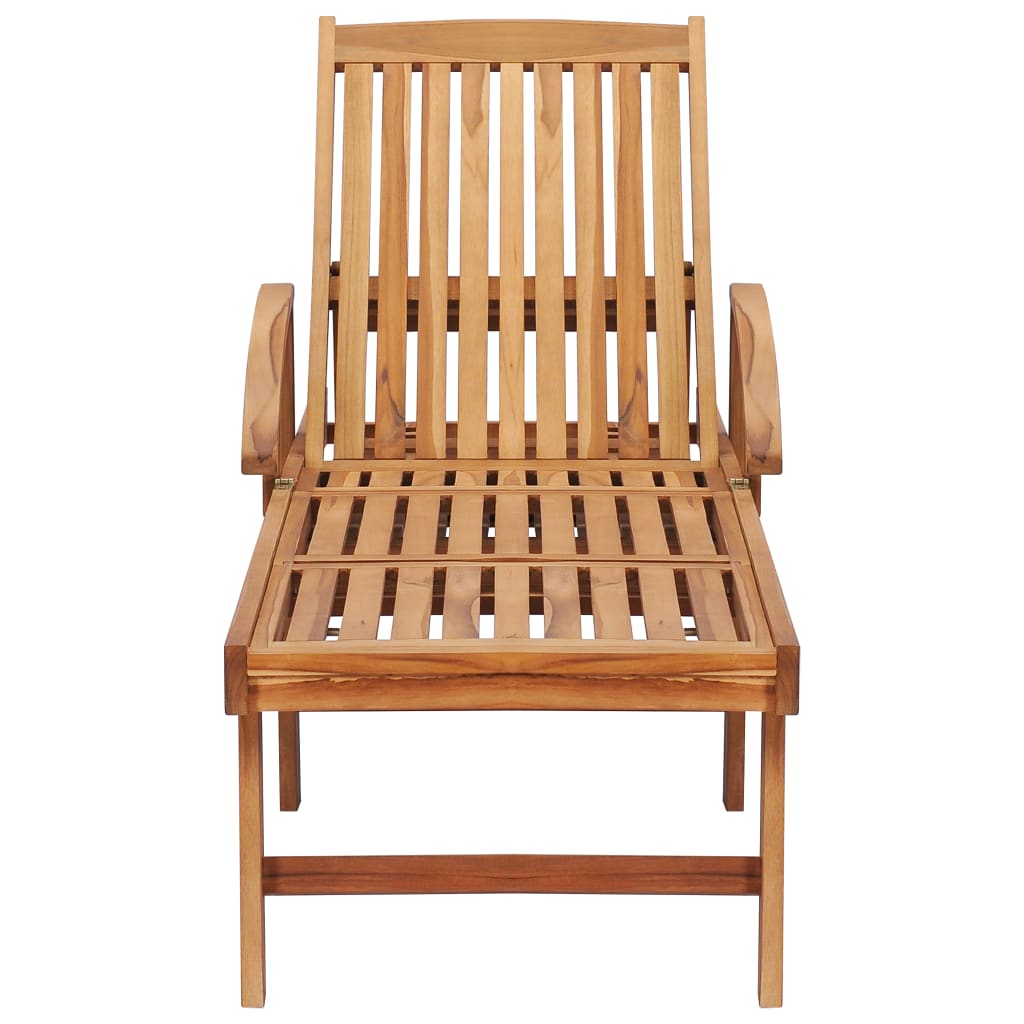 vidaXL Sun Lounger with  Table and Cushion Solid Teak Wood-2