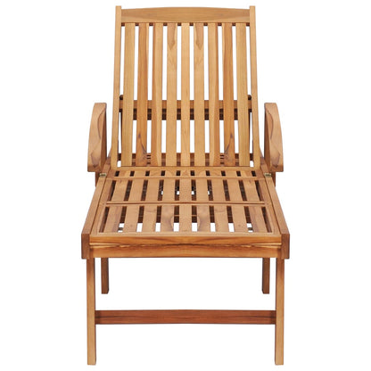 vidaXL Sun Lounger with  Table and Cushion Solid Teak Wood-2