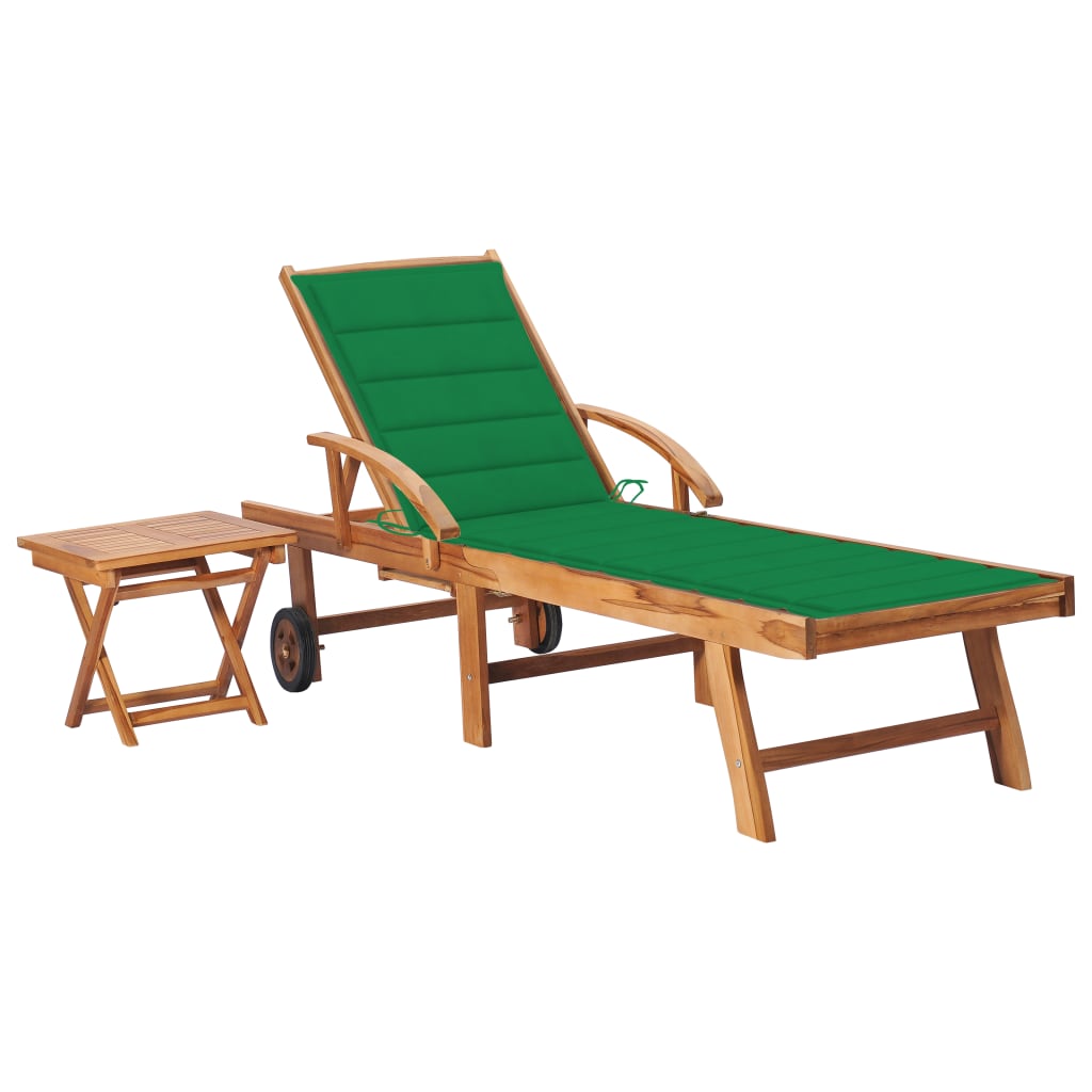 vidaXL Sun Lounger with  Table and Cushion Solid Teak Wood-1